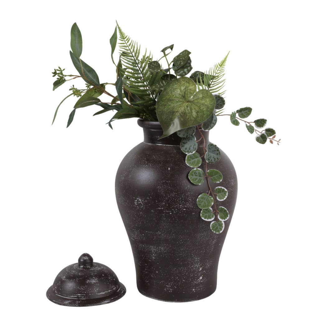 Decorative Jar - Brown Terracotta Container with Lid, 19 in.