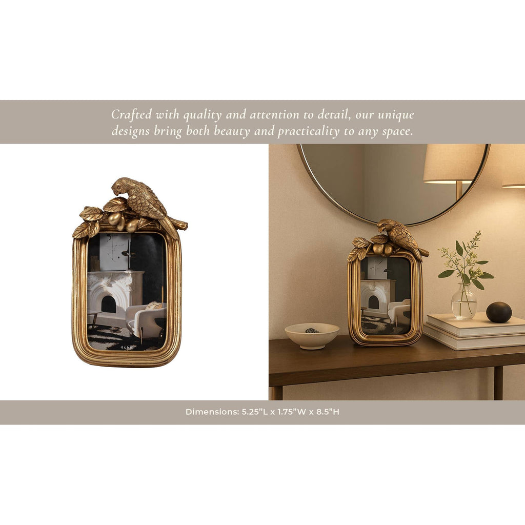 Decorative Picture Frame - Gold Polyresin Bird, 4x6 in.