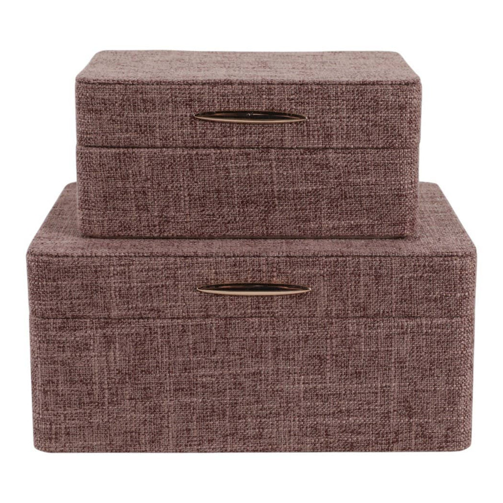 Brown and Gold Rounded-Corner Wood Boxes, Set of 2, 9 in.