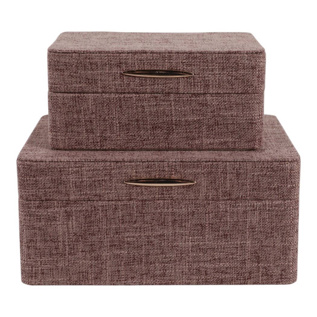 Brown and Gold Rounded-Corner Wood Boxes, Set of 2, 9 in.