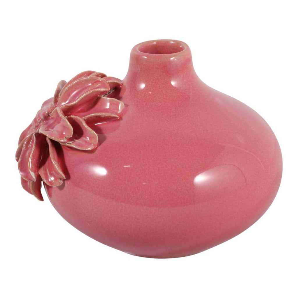 Decorative Vase - Pink Ceramic with Embossed Floral, 6 in.