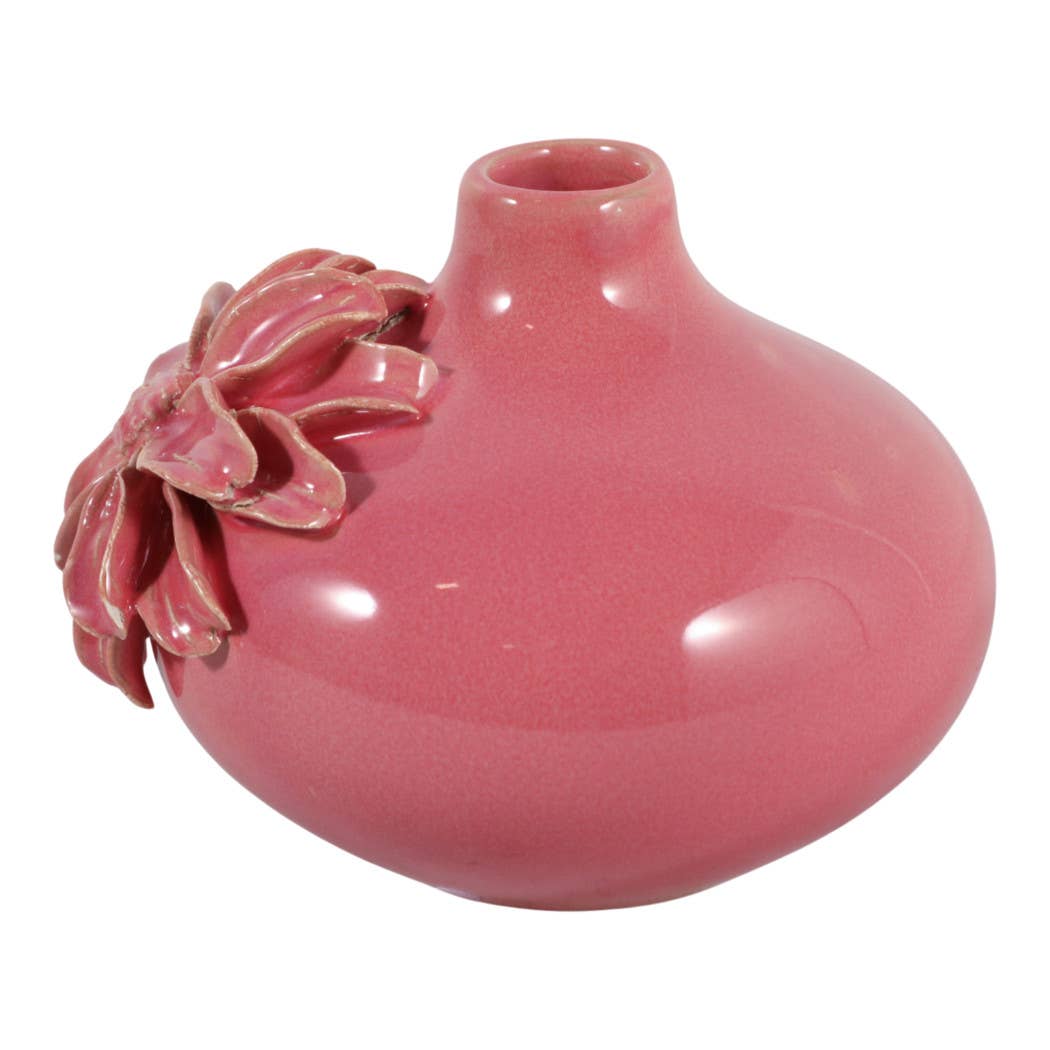 Decorative Vase - Pink Ceramic with Embossed Floral, 6 in.