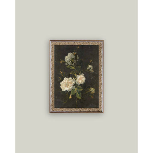 Moody Still Life Rose Framed Antique Art