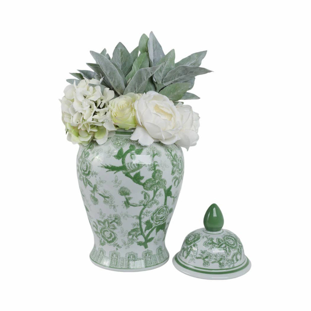 Green Tall Bird and Flower Ceramic Jar, 18 in.
