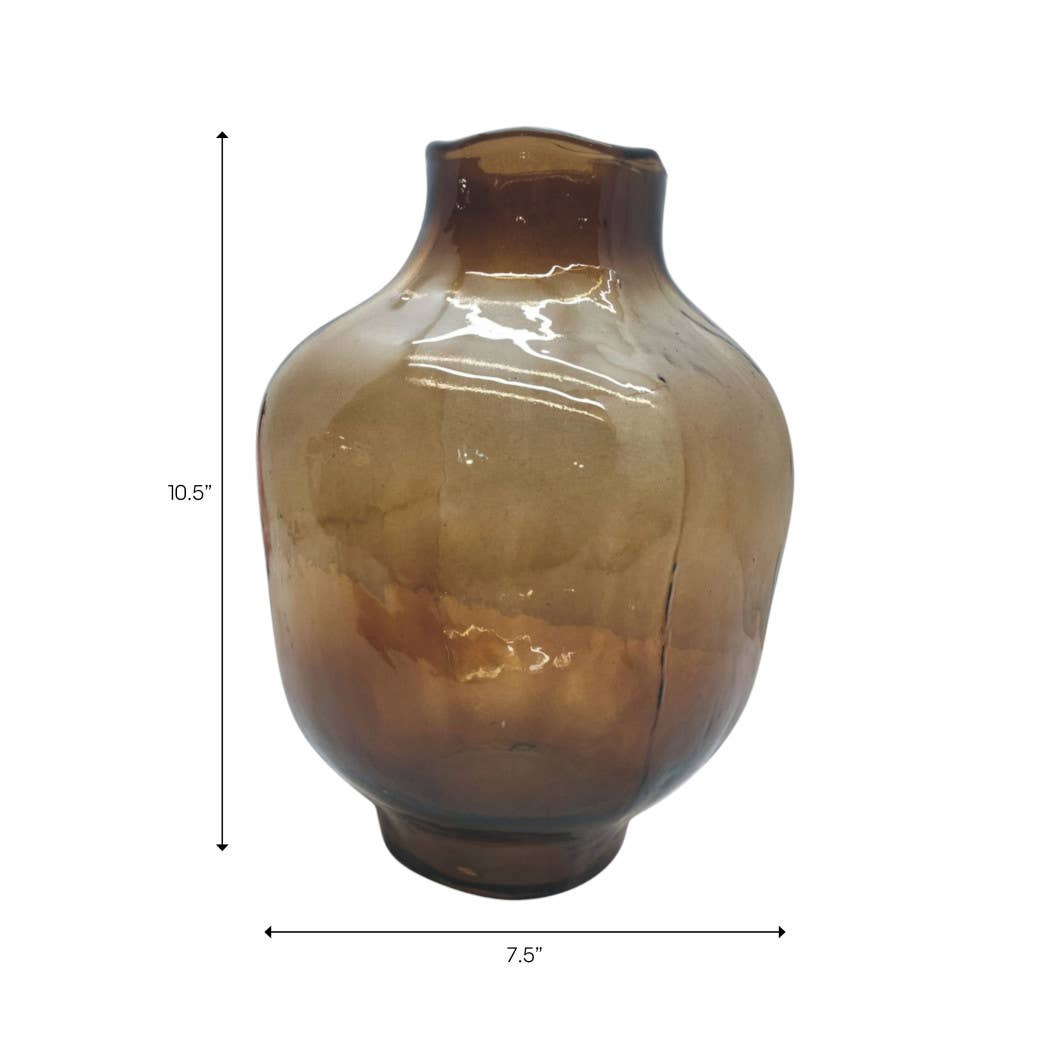 Decorative Vase - Brown Glass Round Decorative Accent, 10 in.