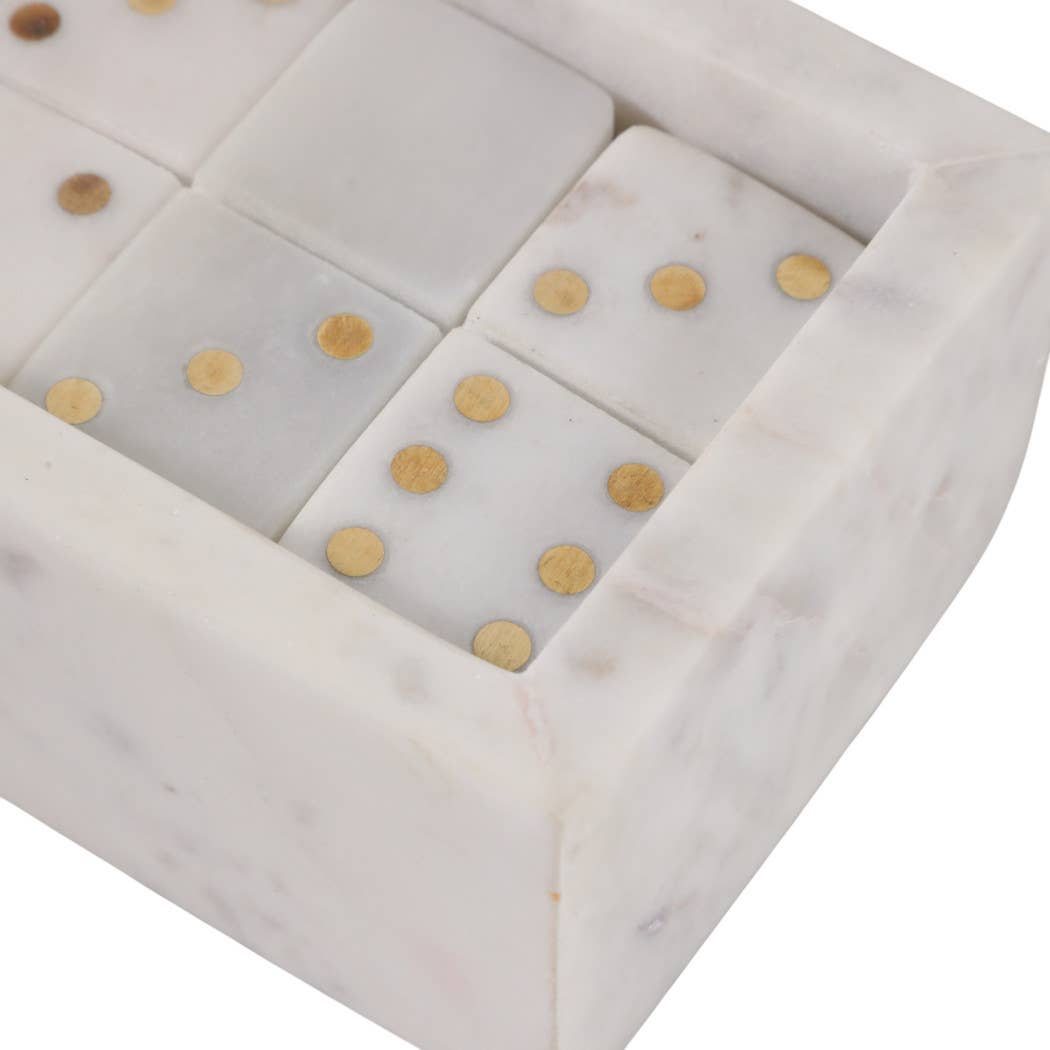 White and Gold Marble Rectangular Dominoes, 10 in.