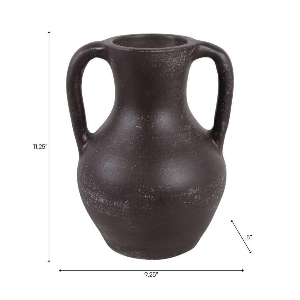 Decorative Vase - Brown Ceramic Rustic Jug with Handles, 11 in.