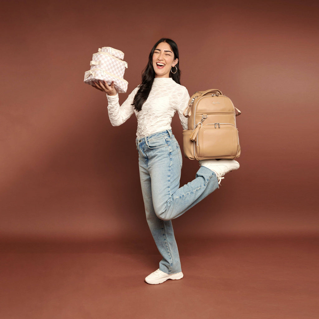 Taupe Checkerboard Pack Like a Boss Packing Cubes