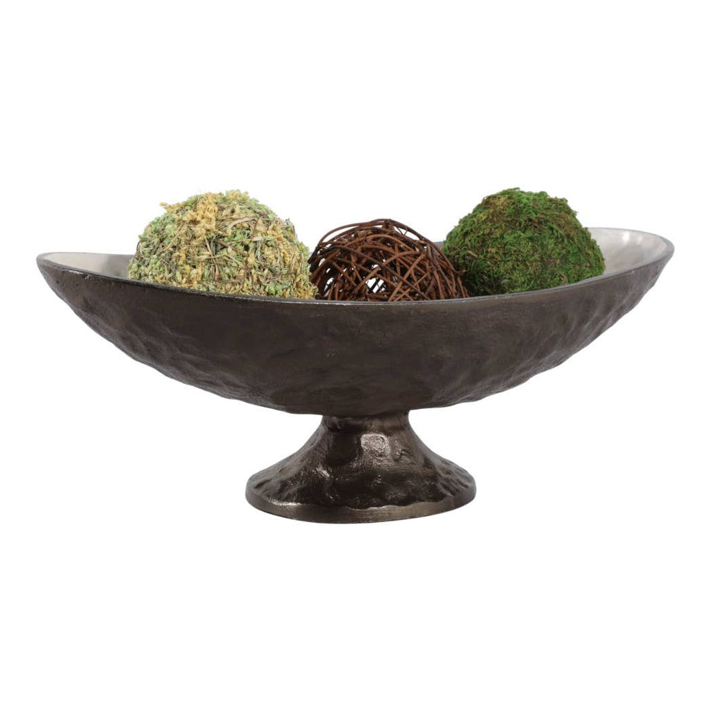 Decorative Bowl - Gold and Bronze Metal Oval Pedestal, 14 in