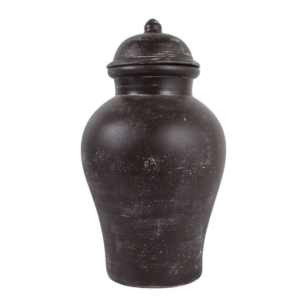 Decorative Jar - Brown Terracotta Container with Lid, 19 in.