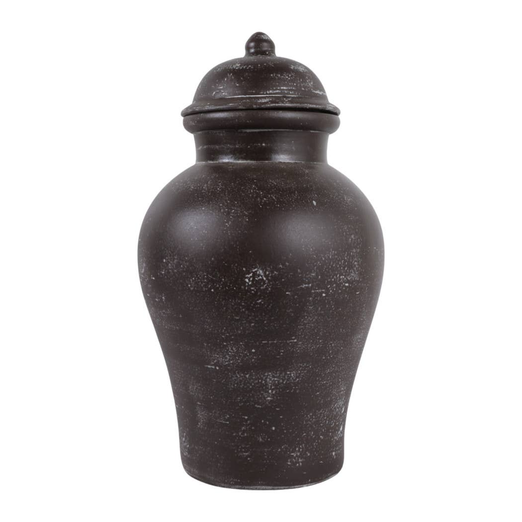 Decorative Jar - Brown Terracotta Container with Lid, 19 in.