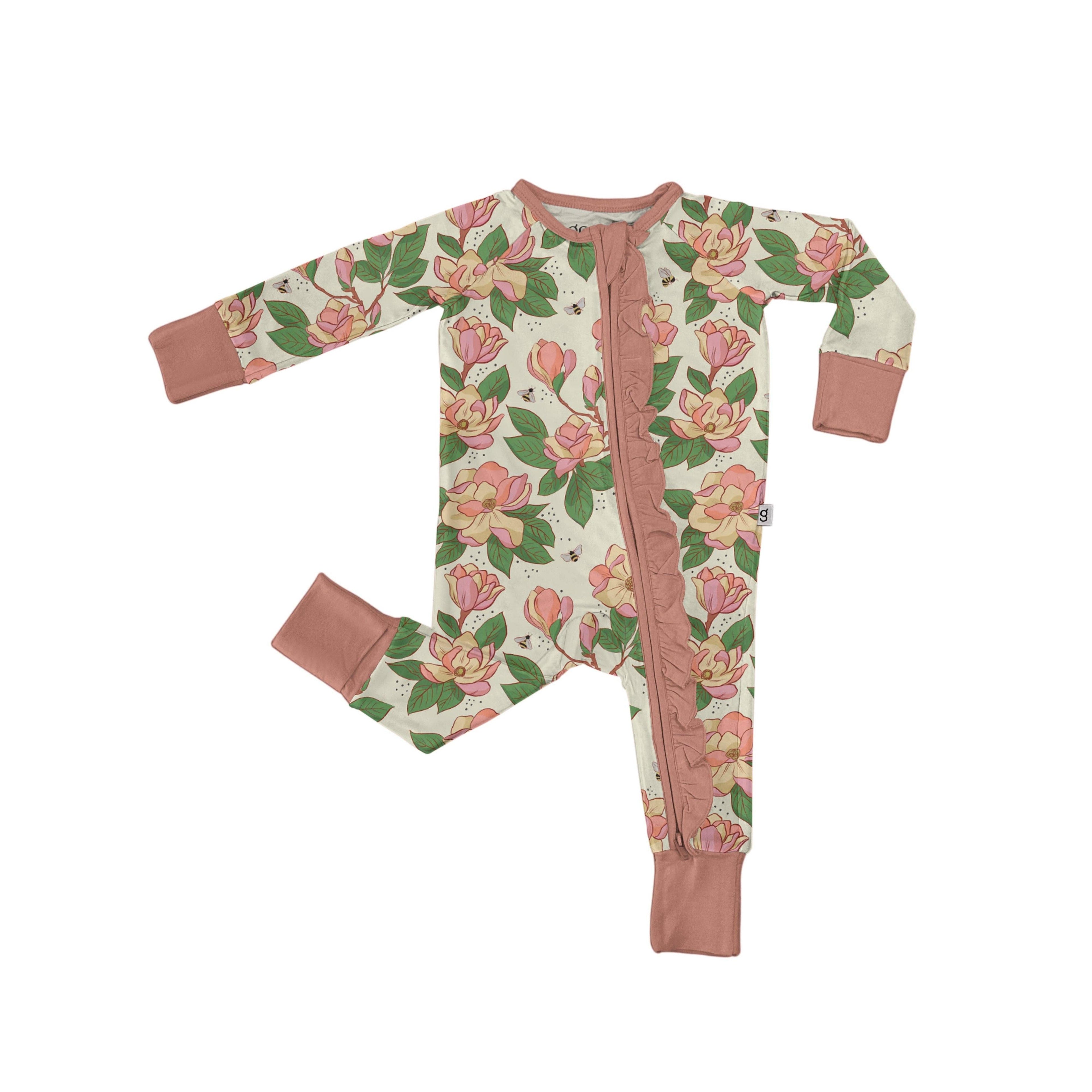 Convertible Zip Pajamas with Ruffles, Magnolias