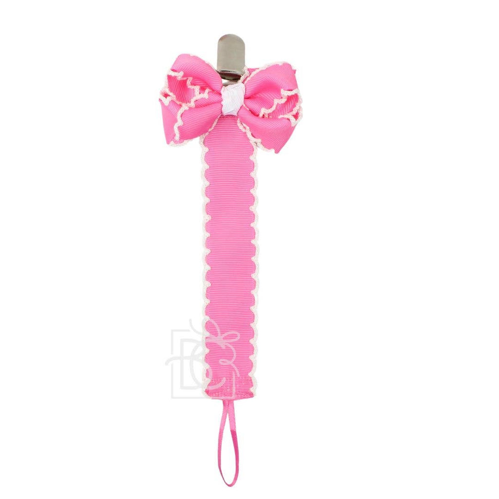 Crochet Edge Grosgrain Pacifier Clip w/ Detachable Bow