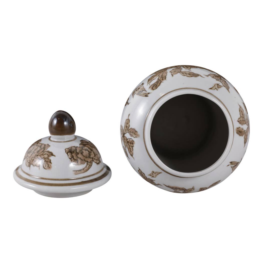 Decorative Vase - Brown & White Ceramic Jar with Lid, 8 in.