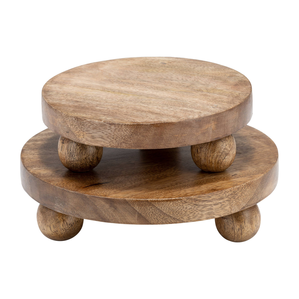 Mango Wood Round Riser Trays, Set of 2 - Brown, 8/10 in.