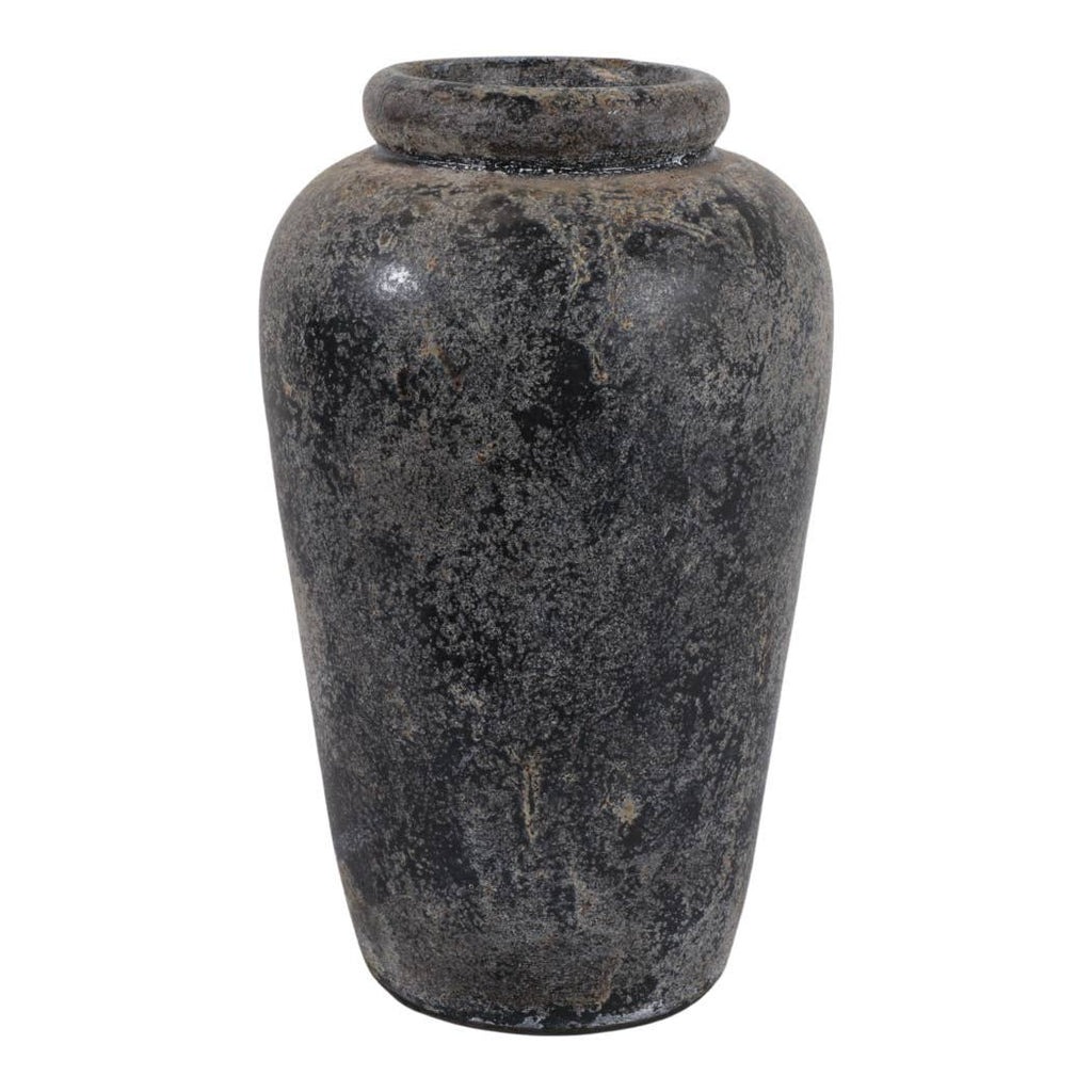 Decorative Vase - Black Terracotta Brushed Textured, 16 in.