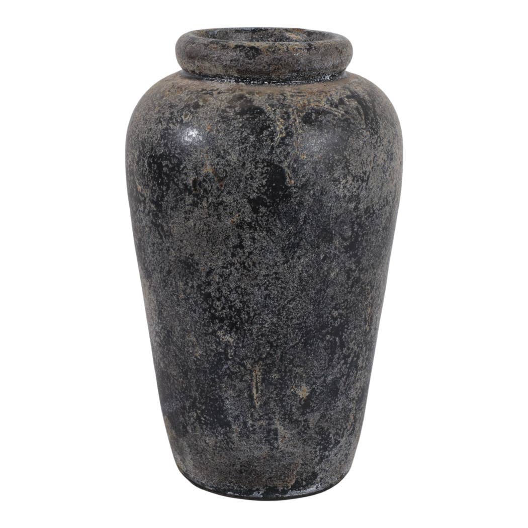 Decorative Vase - Black Terracotta Brushed Textured, 16 in.
