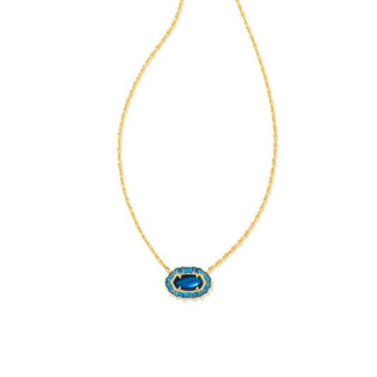 Kendra Scott Gold Sea Blue Illusion Elisa Crystal Frame Short Pendant Necklace