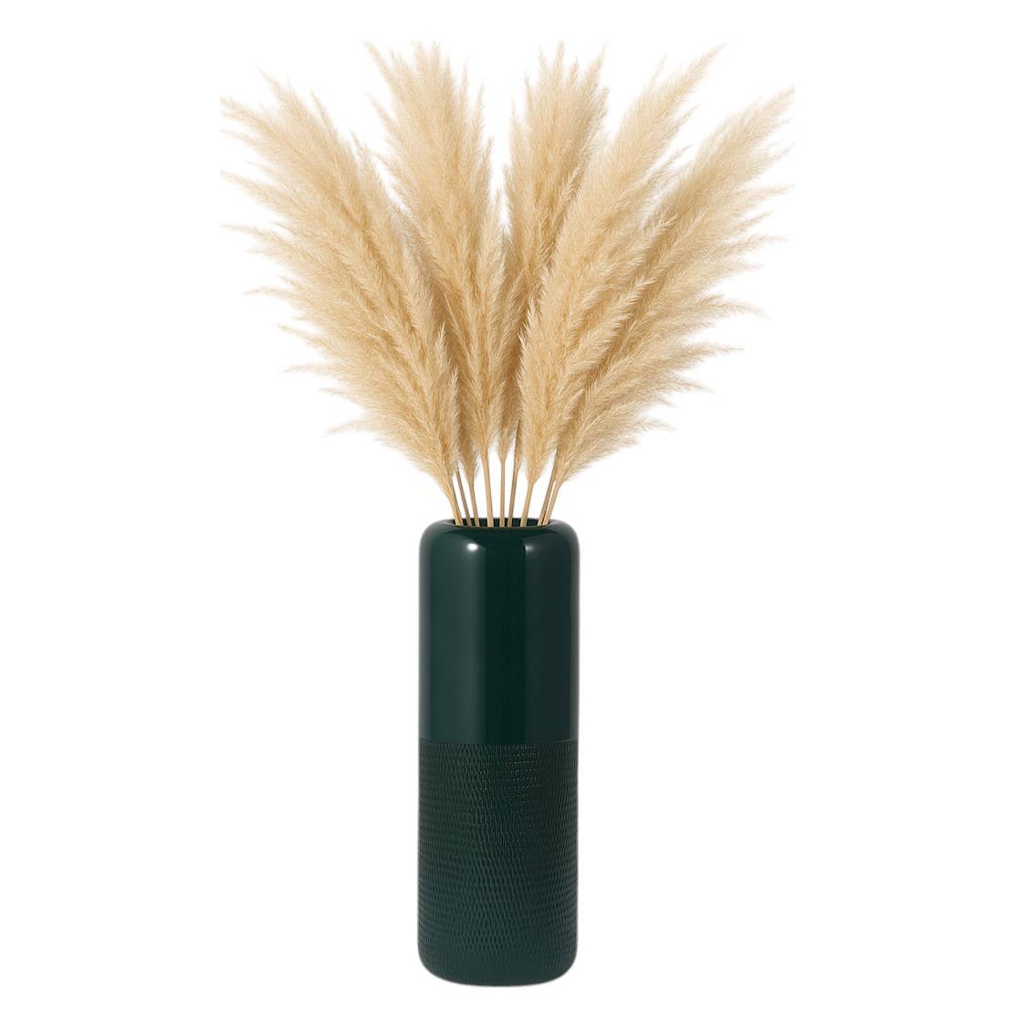 Green Grooved Ceramic Vase with Rounded Rim, 18 in.