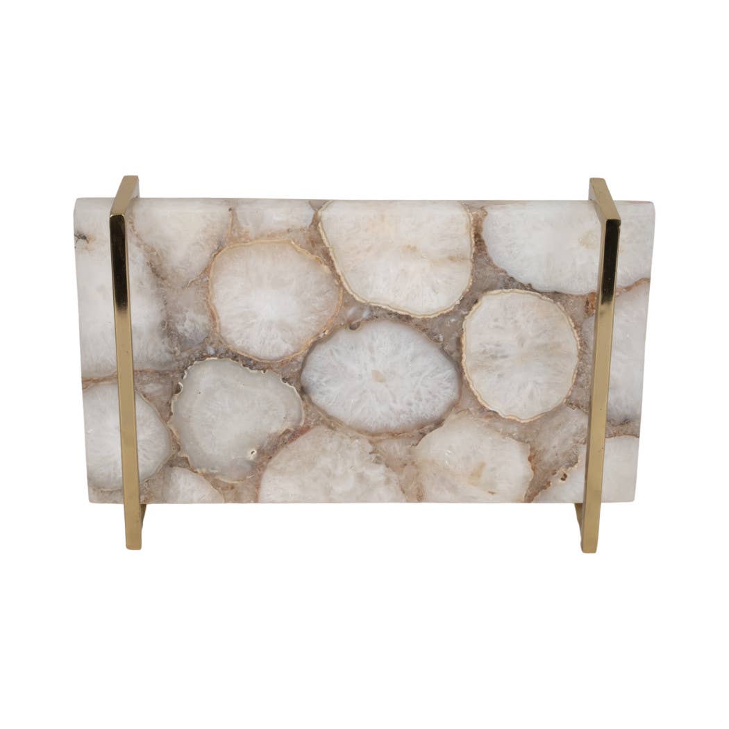 Decorative Tray - Multicolor Agate with Gold Handles, 14 in.