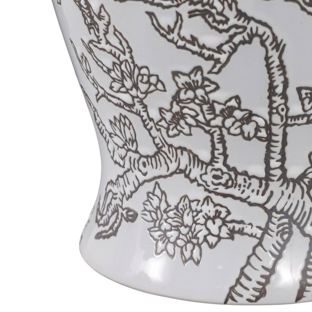 Temple Jar - White/Brown Ceramic Cherry Blossom, 15 in.