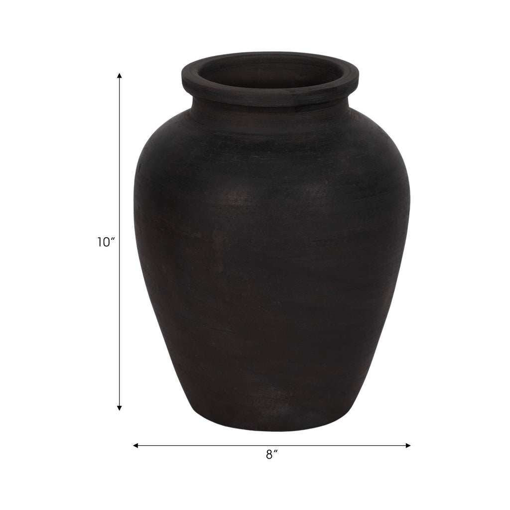 Ceramic Traditional Round Jug Vase - Black, 10 in.