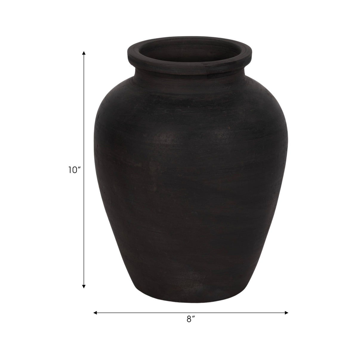 Ceramic Traditional Round Jug Vase - Black, 10 in.