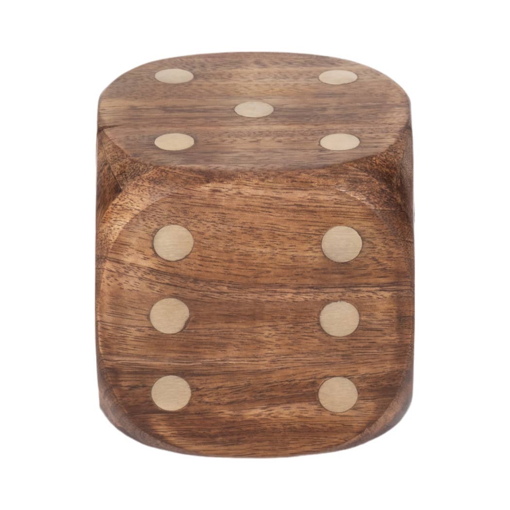 Box Game Set - Brown Mango Wood Dice-Shaped Storage, 4 in.
