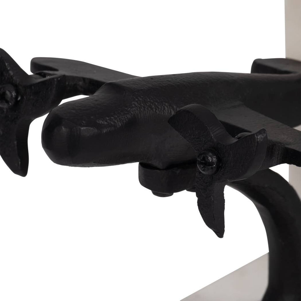 Bookends Set of 2 - Black/White Airplane on Marble, 6 in.