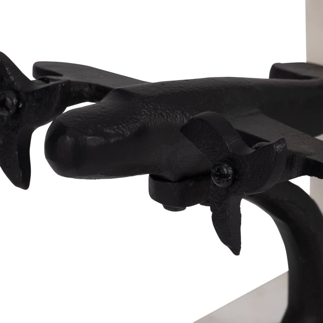 Bookends Set of 2 - Black/White Airplane on Marble, 6 in.