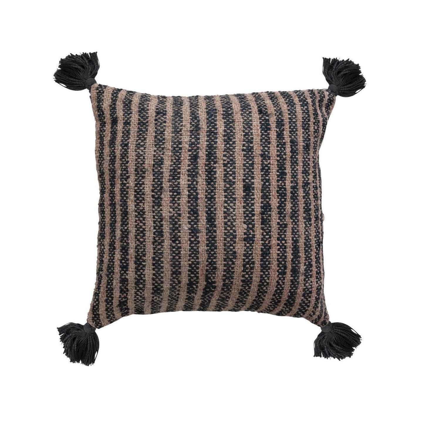 Woven Cotton Pillow w/ Stripes & Tassels, Polyester Fill