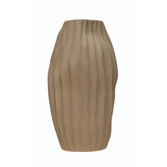 Stoneware Pleated Vase, Sand Finish, Putty Color