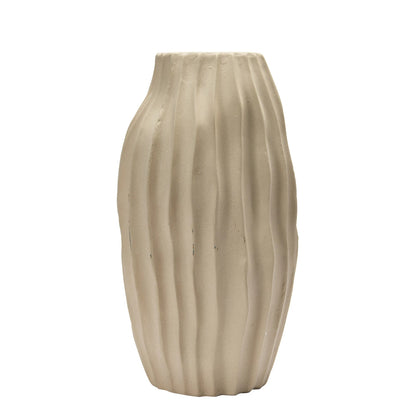 Stoneware Pleated Vase, Sand Finish, Putty Color