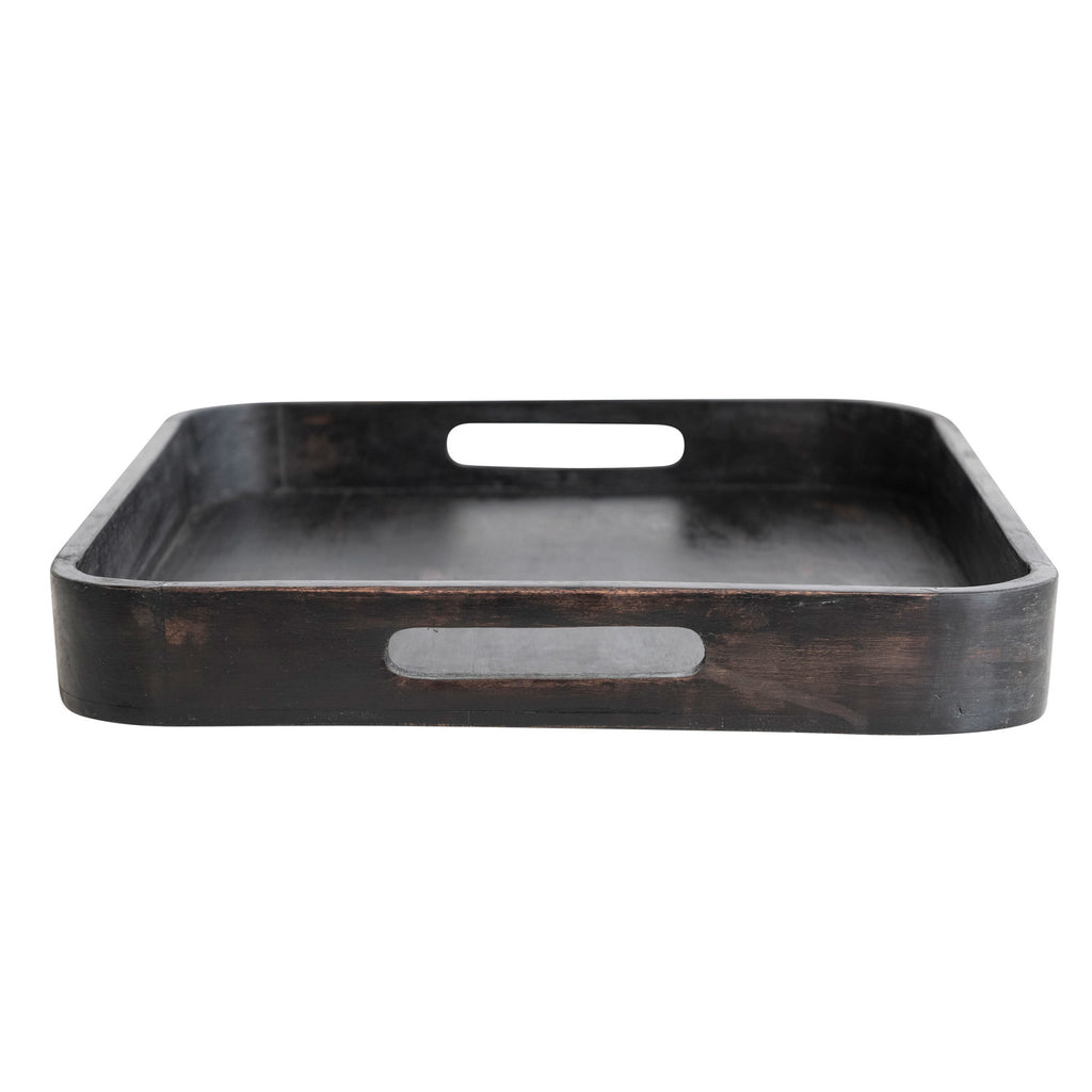 Decorative Mango Wood Tray w/ Handles, Black