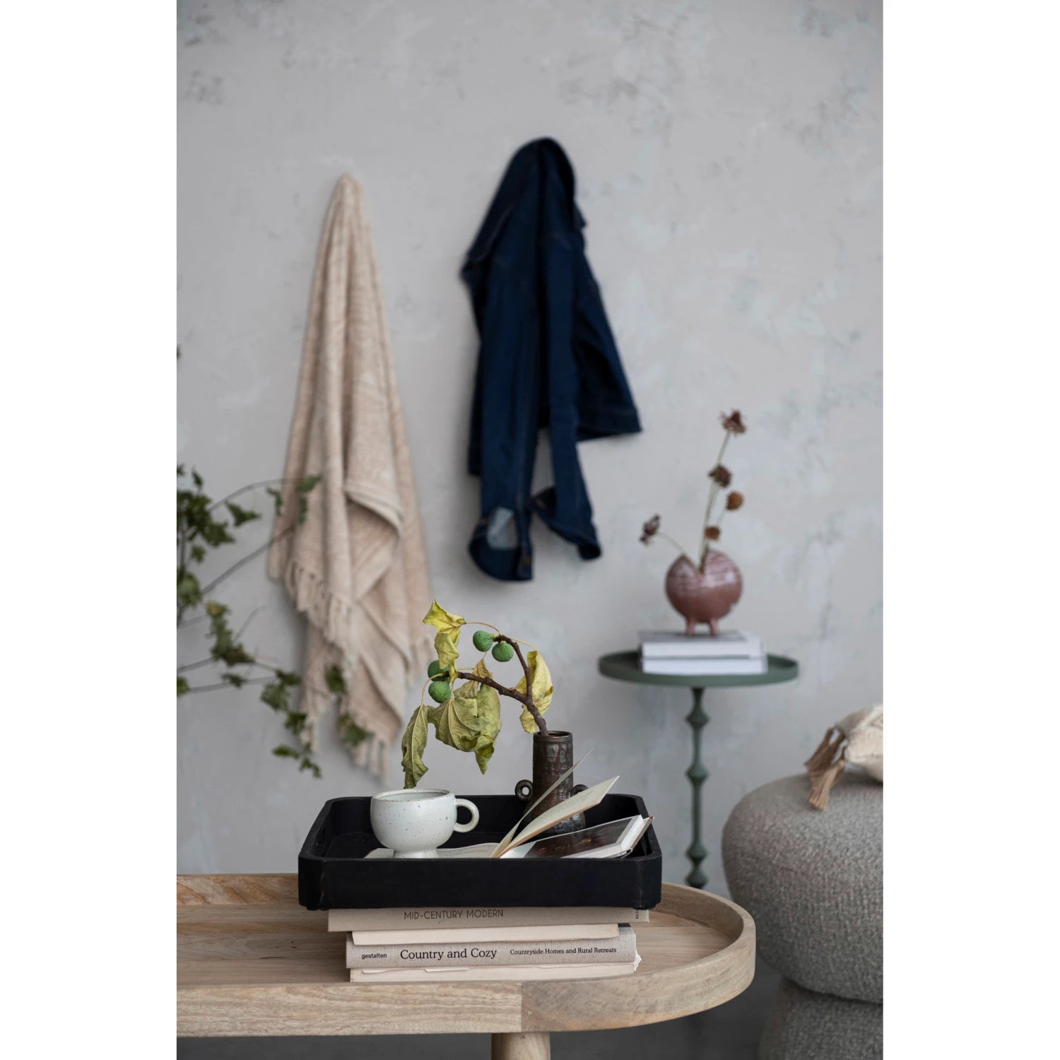 Decorative Mango Wood Tray w/ Handles, Black