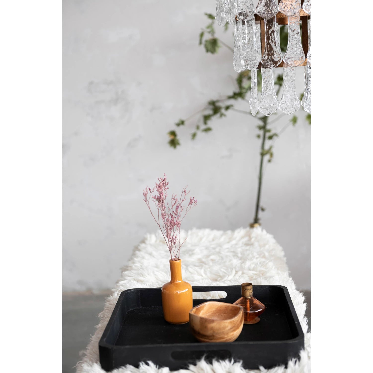 Decorative Mango Wood Tray w/ Handles, Black
