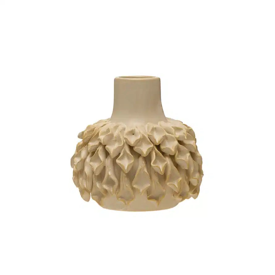 Handmade Textured Stoneware Formed Vase, Matte Cream