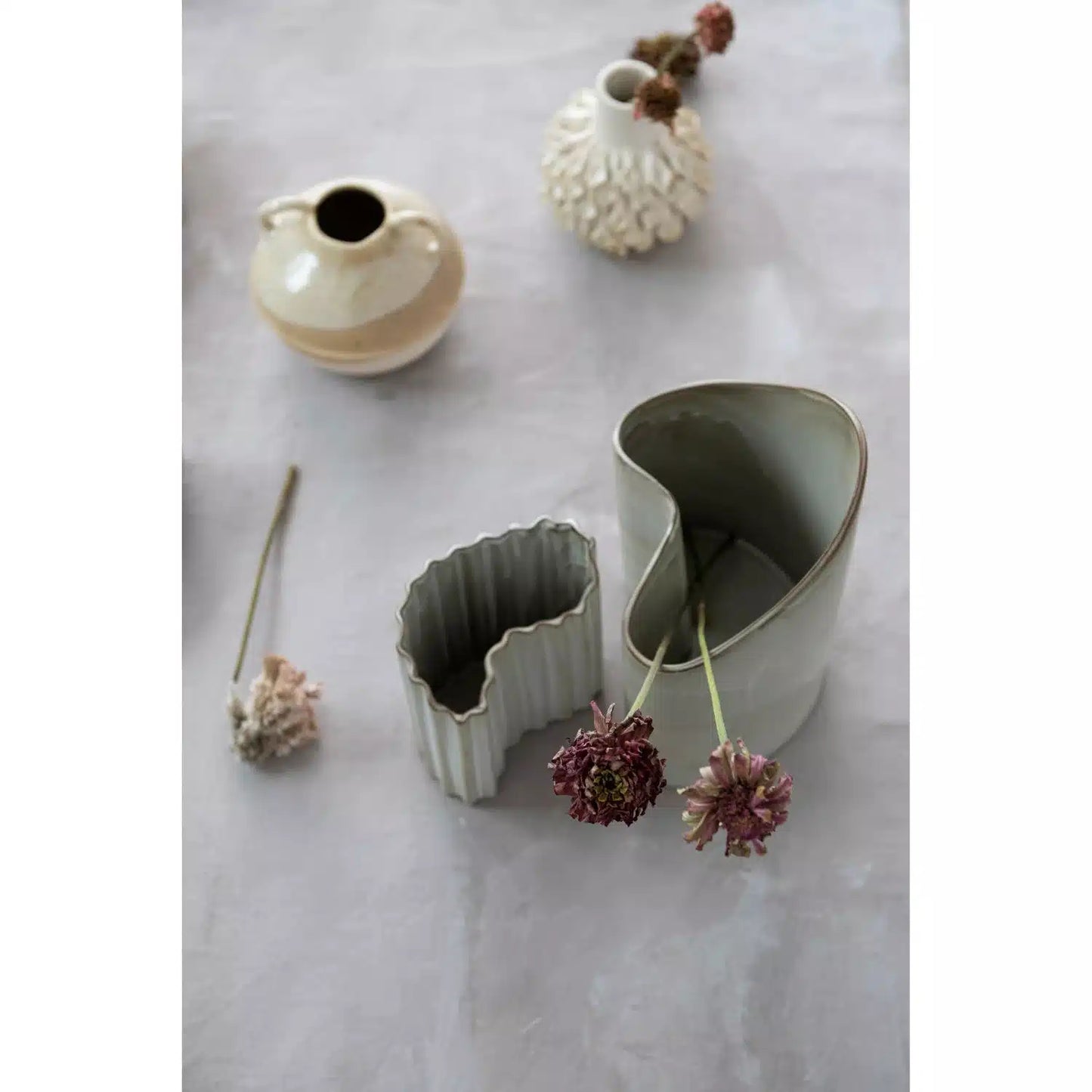 Handmade Textured Stoneware Formed Vase, Matte Cream