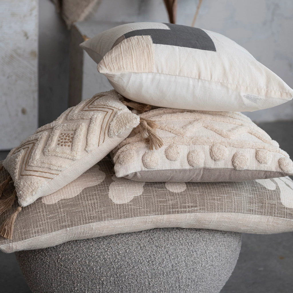 Cotton Lumbar Pillow w/ Botanical Print