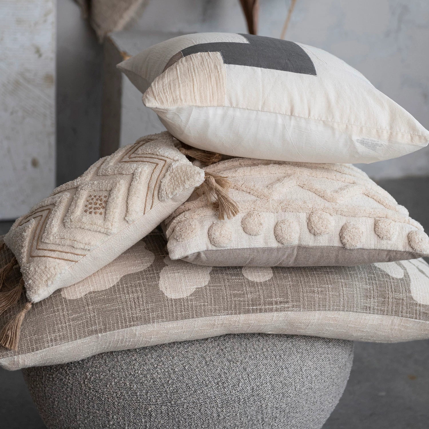 Cotton Lumbar Pillow w/ Botanical Print