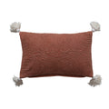 16"L x 10"H Cotton Lumbar Pillow w/ Embroidery & Tassels, Terra-cotta Color