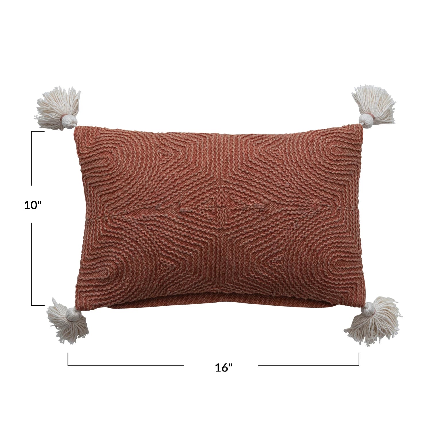 Cotton Lumbar Pillow w/ Embroidery & Tassels