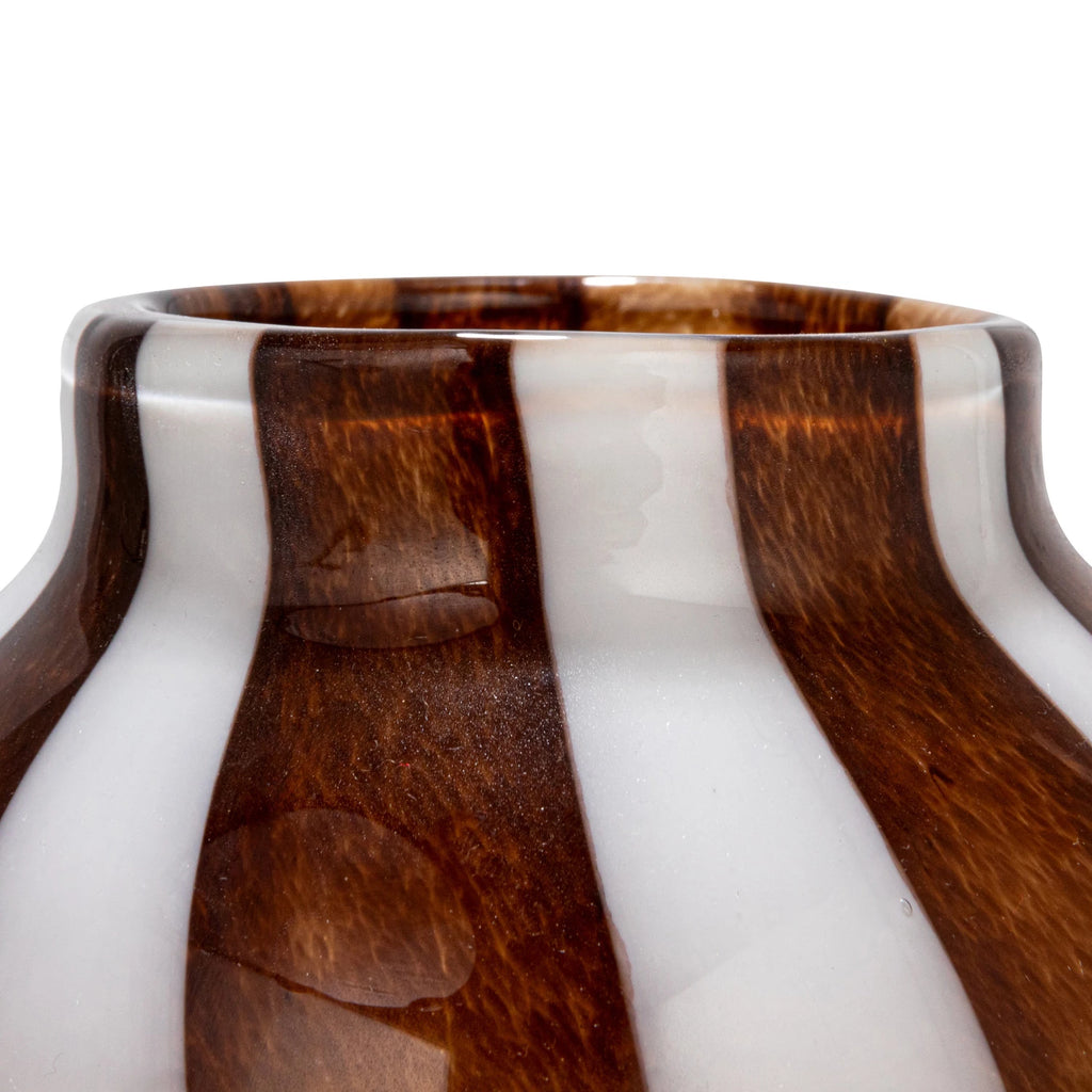 Brown & White Striped Glass Vase