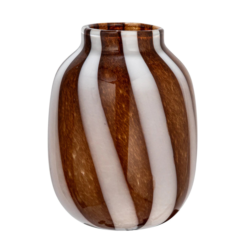 Brown & White Striped Glass Vase