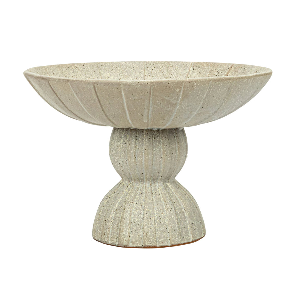 Debossed Stoneware Footed Bowl, Reactive Glaze