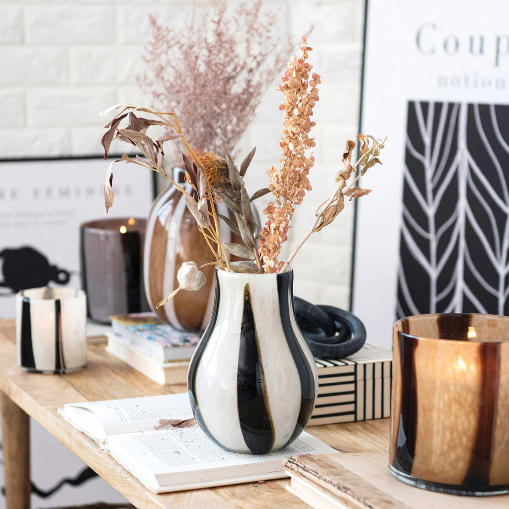 Black & White Striped Glass Vase