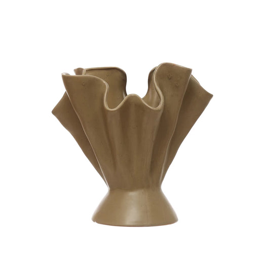 Stoneware Ruffled Vase, Reactive Glaze, Sage Color (Each One Will Vary)