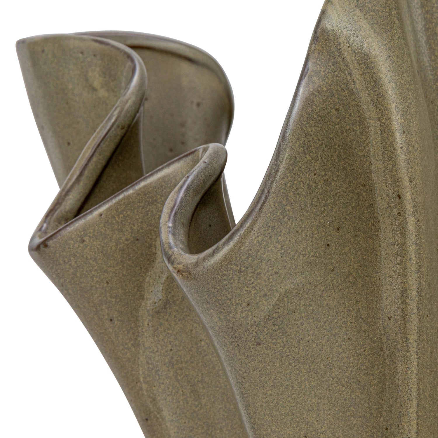 Stoneware Ruffled Vase, Reactive Glaze, Sage Color
