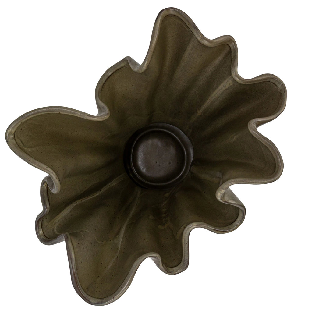 Stoneware Ruffled Vase, Reactive Glaze, Sage Color
