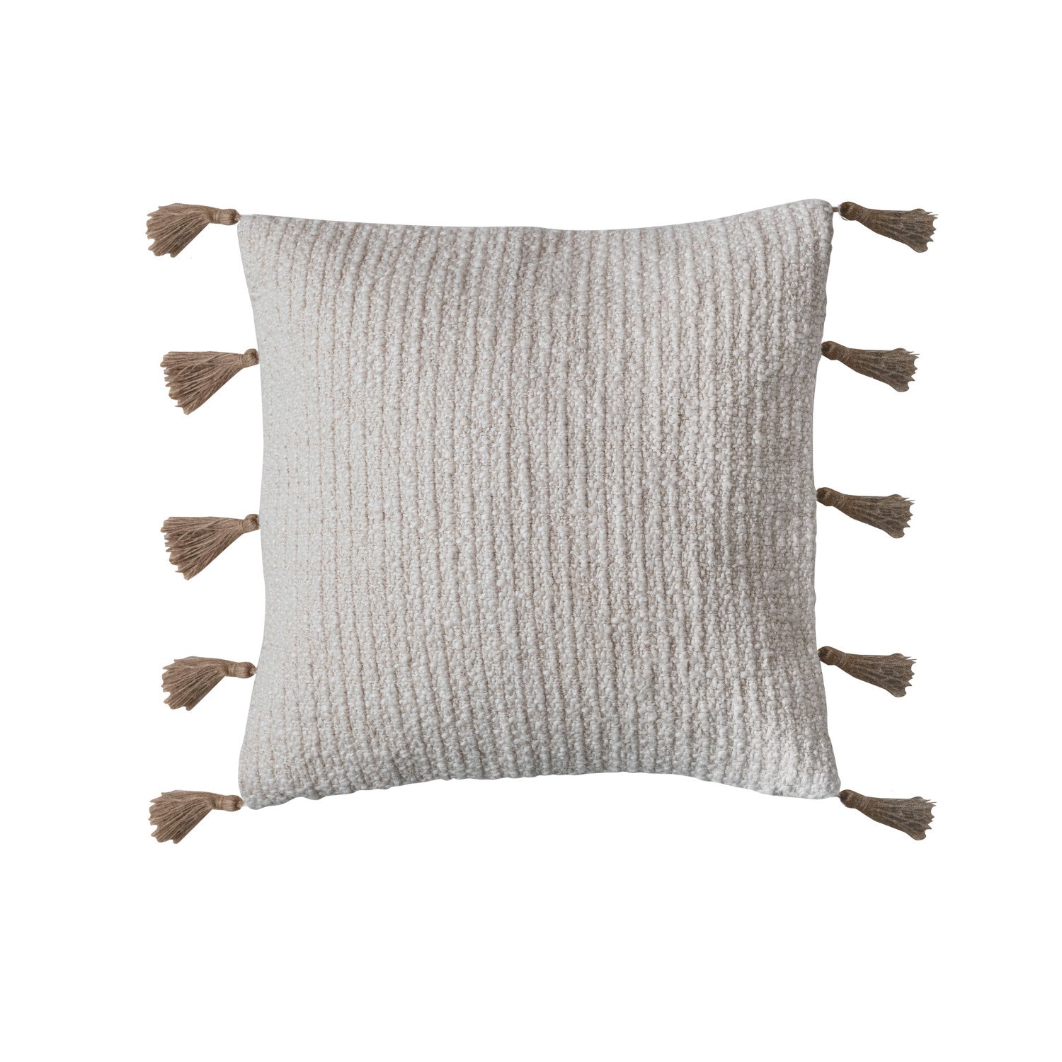 18" Square Cotton & Linen Blend Pillow w/ Jute Tassels